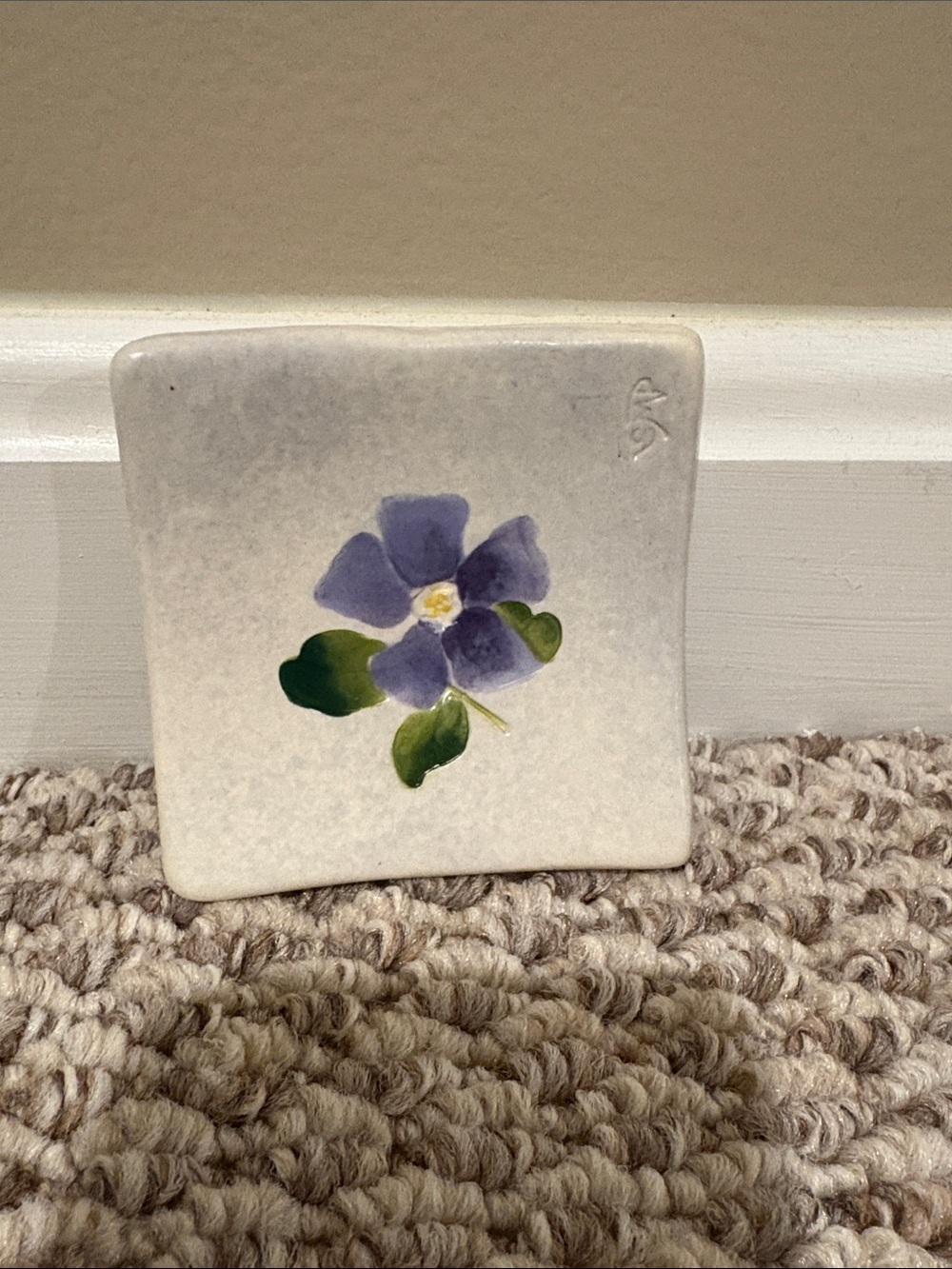Salt Marsh Pottery Hand-Painted Ceramic Tile with Purple Flower